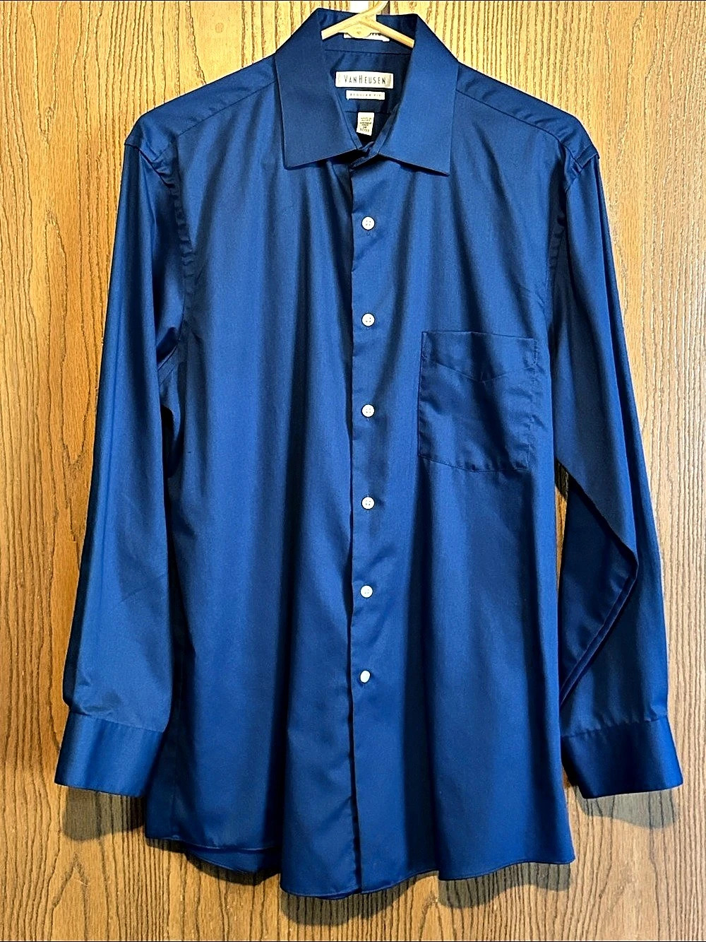 Van Heusen Regular Fit Wrinkle Free Dress Shirt Wrinkle Free Men's Blue Dress